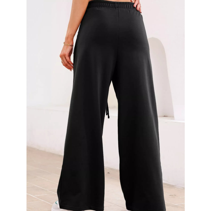 Tied Elastic High Waist Pleated Detail Solid Sweatpants Apparel and Accessories