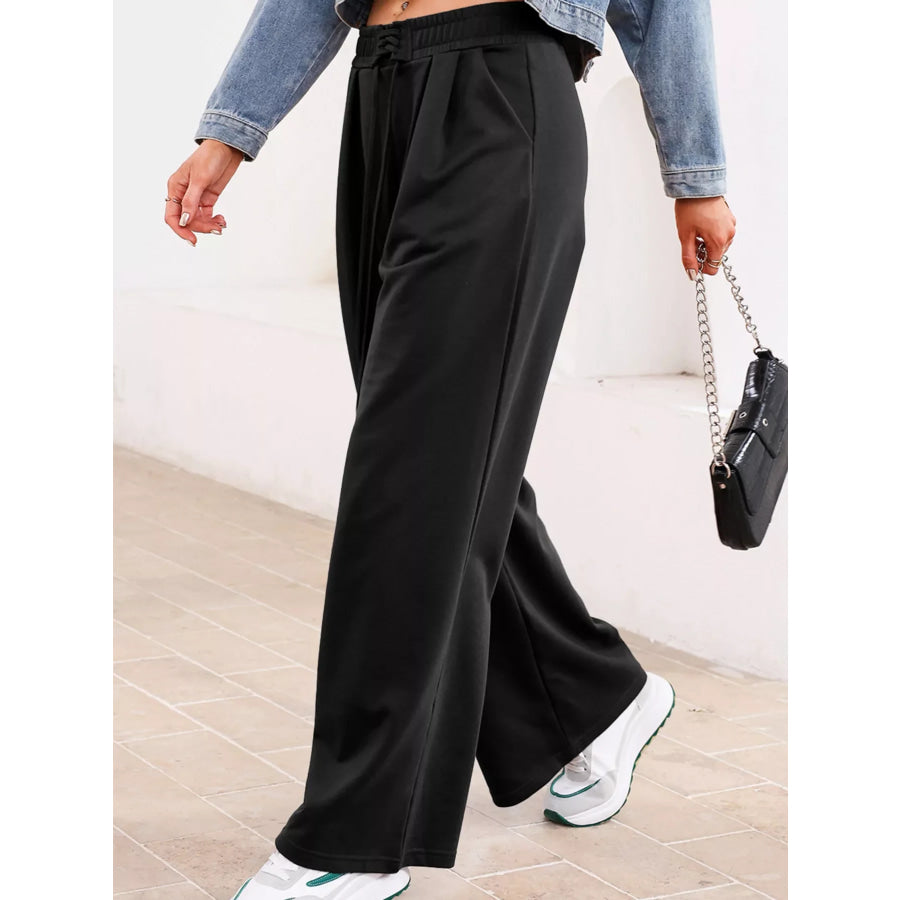 Tied Elastic High Waist Pleated Detail Solid Sweatpants Apparel and Accessories