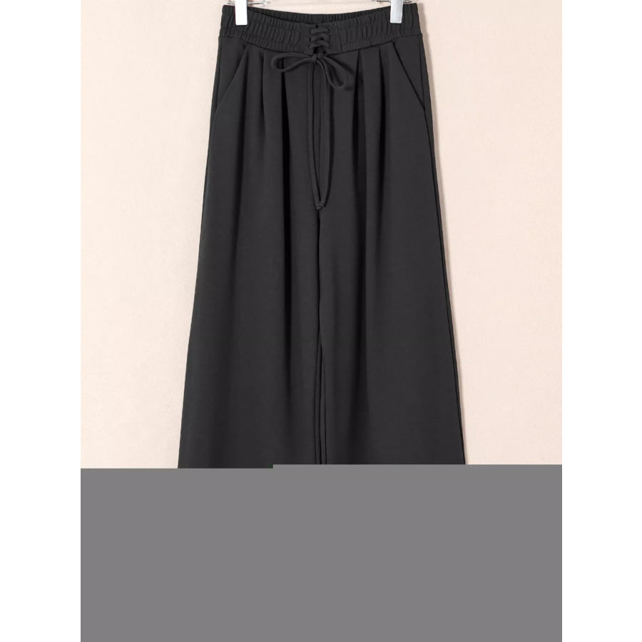 Tied Elastic High Waist Pleated Detail Solid Sweatpants Apparel and Accessories