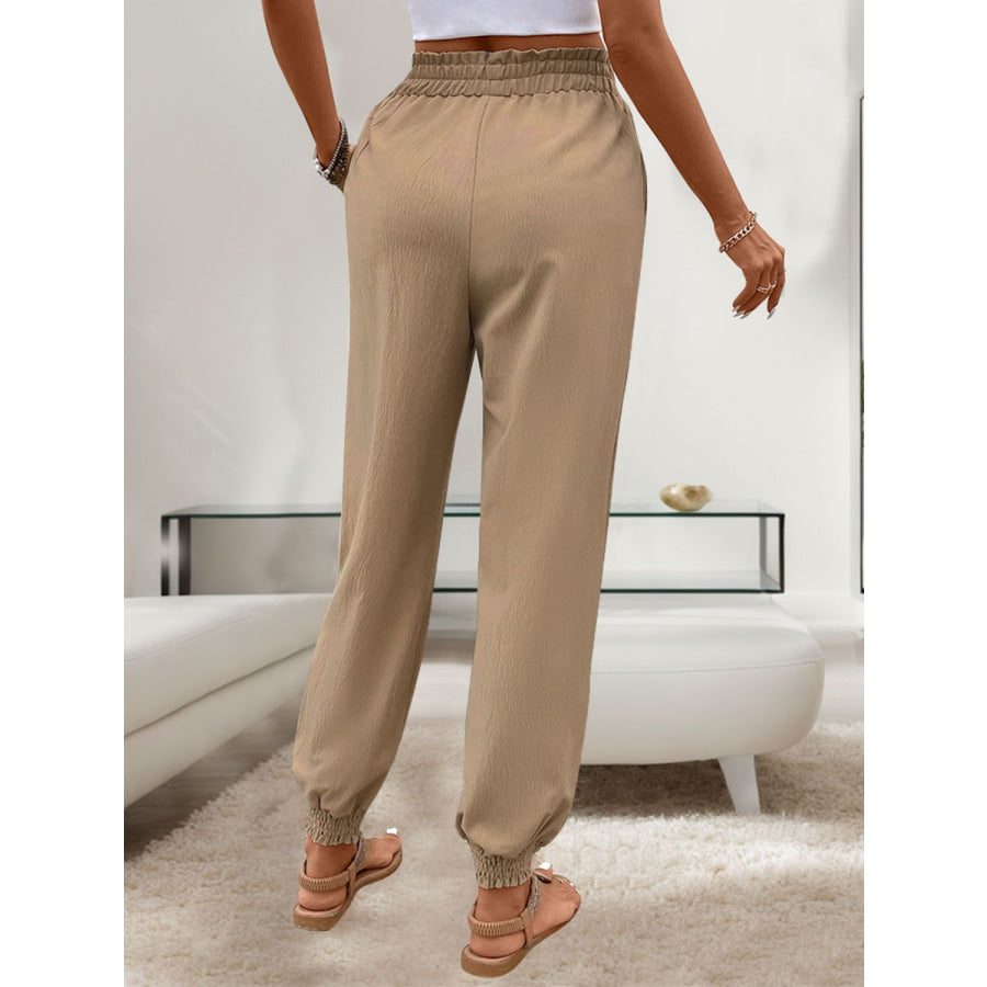 Tied Elastic Waist Pants with Pockets Apparel and Accessories