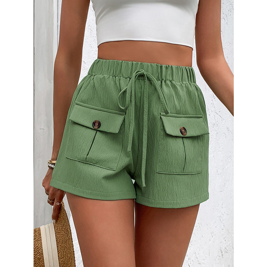 Tied Elastic Waist Shorts with Pockets Apparel and Accessories