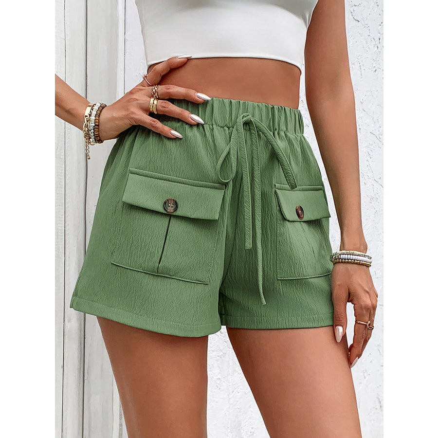 Tied Elastic Waist Shorts with Pockets Apparel and Accessories