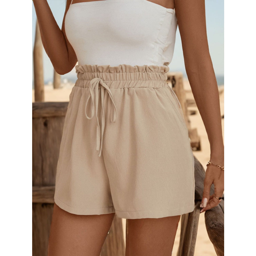 Tied Elastic Waist Shorts with Pockets Apparel and Accessories