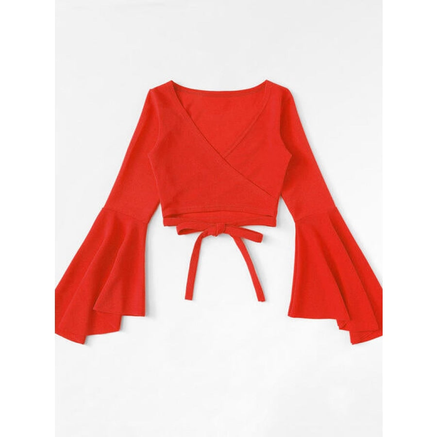 Tied Flare Sleeve Top Red Orange / S Clothing