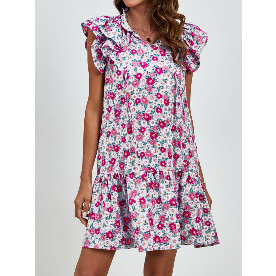 Tied Floral Cap Sleeve Mini Dress Apparel and Accessories