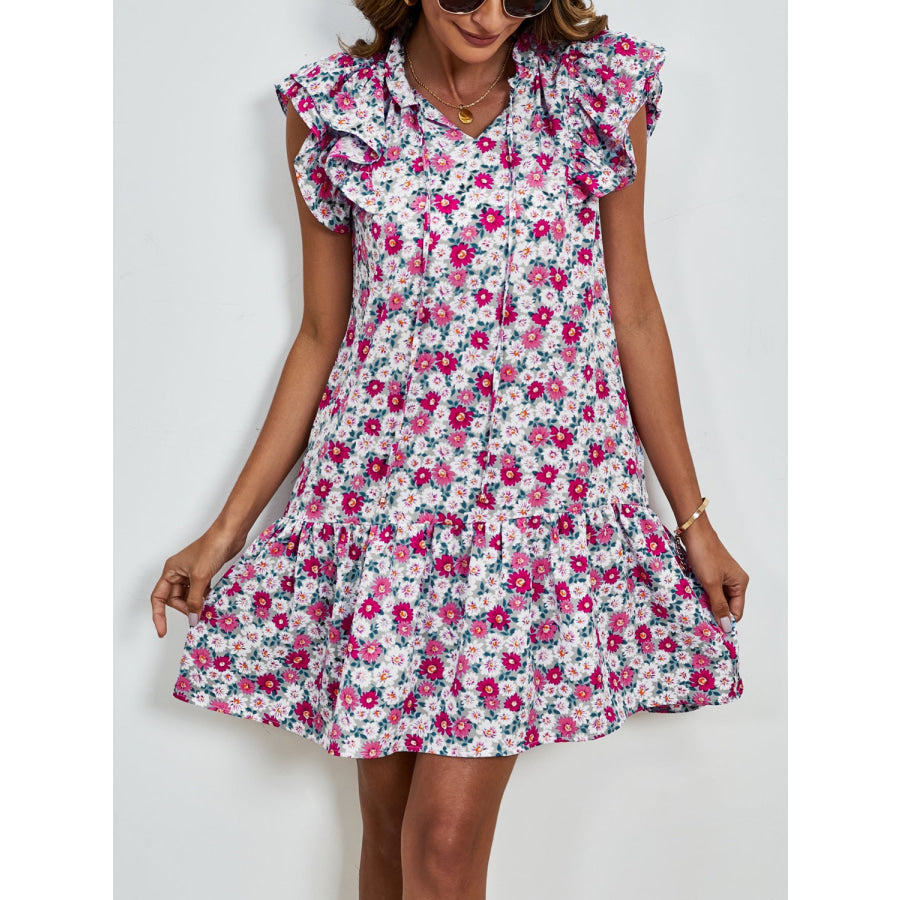 Tied Floral Cap Sleeve Mini Dress Apparel and Accessories