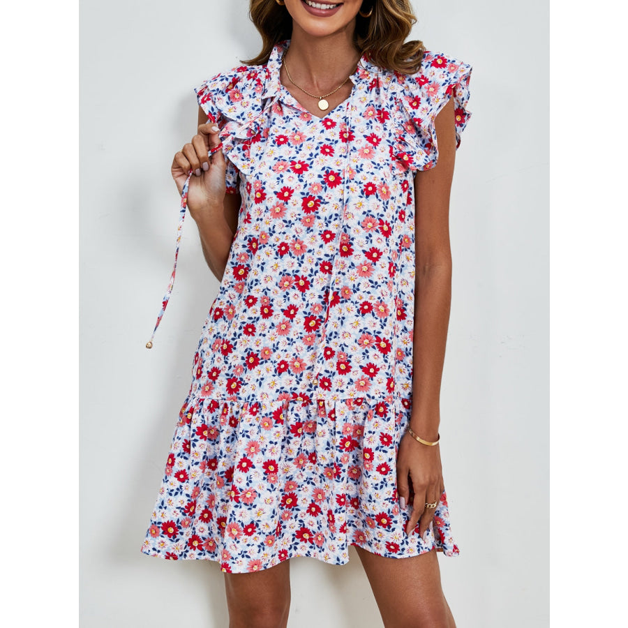 Tied Floral Cap Sleeve Mini Dress Apparel and Accessories