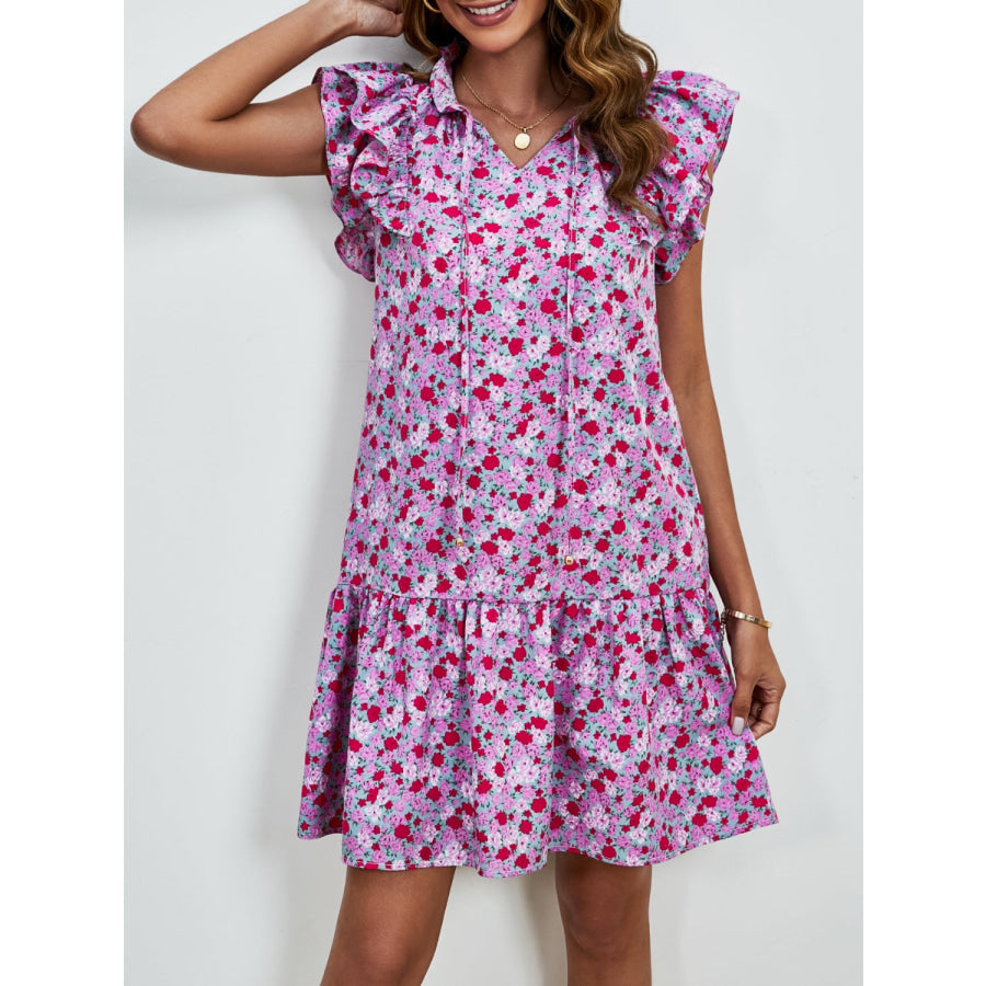 Tied Floral Cap Sleeve Mini Dress Apparel and Accessories