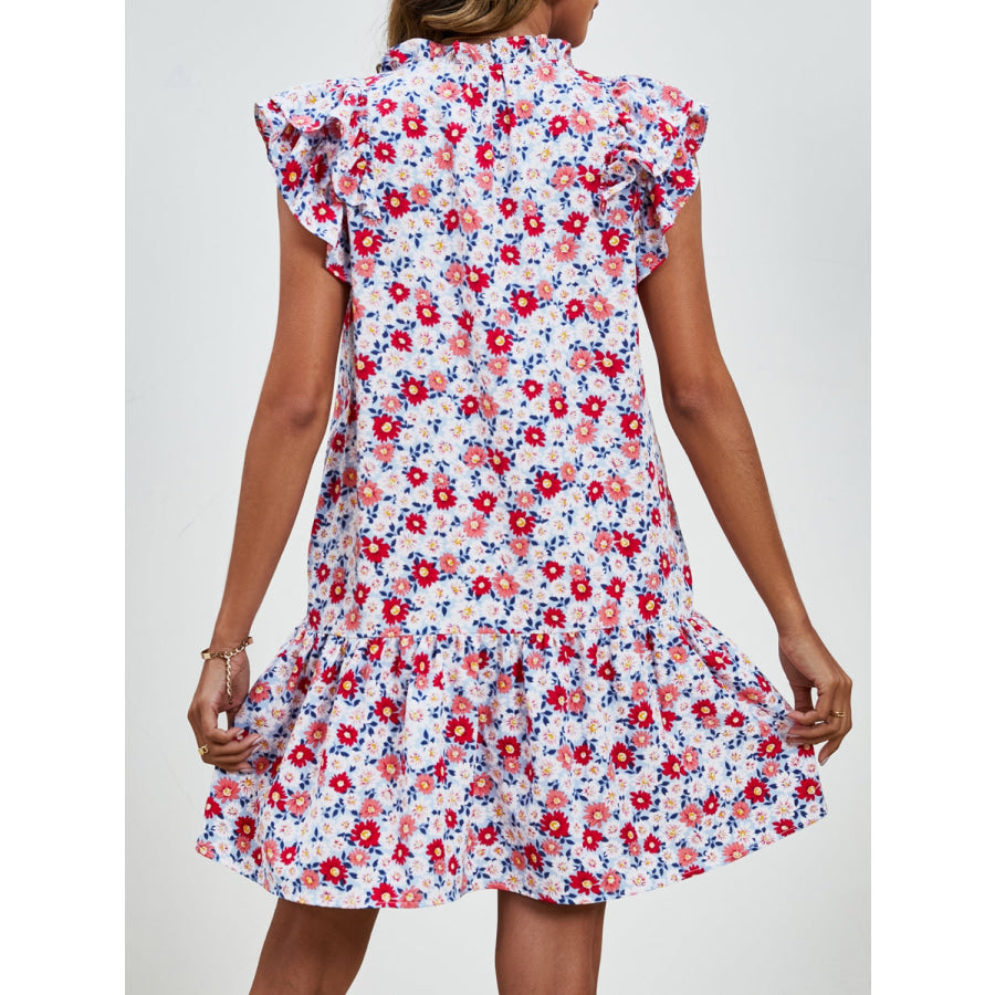 Tied Floral Cap Sleeve Mini Dress Apparel and Accessories