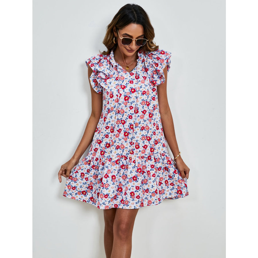 Tied Floral Cap Sleeve Mini Dress Apparel and Accessories