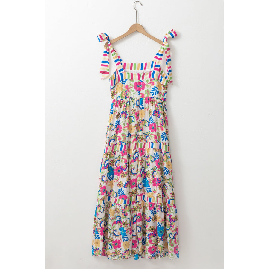 Tied Floral Sleeveless Maxi Dress Apparel and Accessories