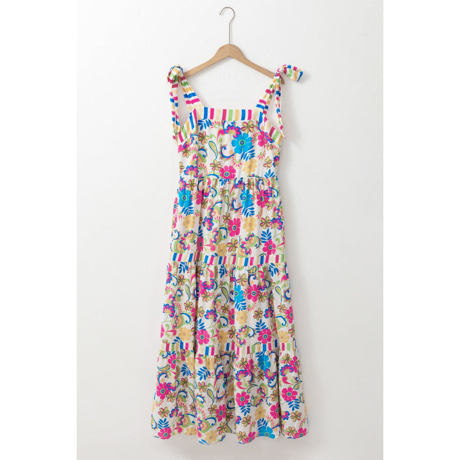 Tied Floral Sleeveless Maxi Dress Floral / S Apparel and Accessories