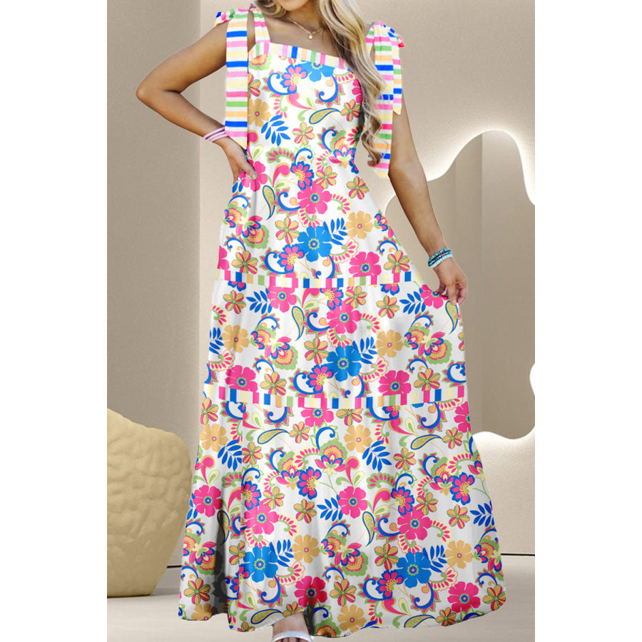 Tied Floral Sleeveless Maxi Dress Floral / S Apparel and Accessories