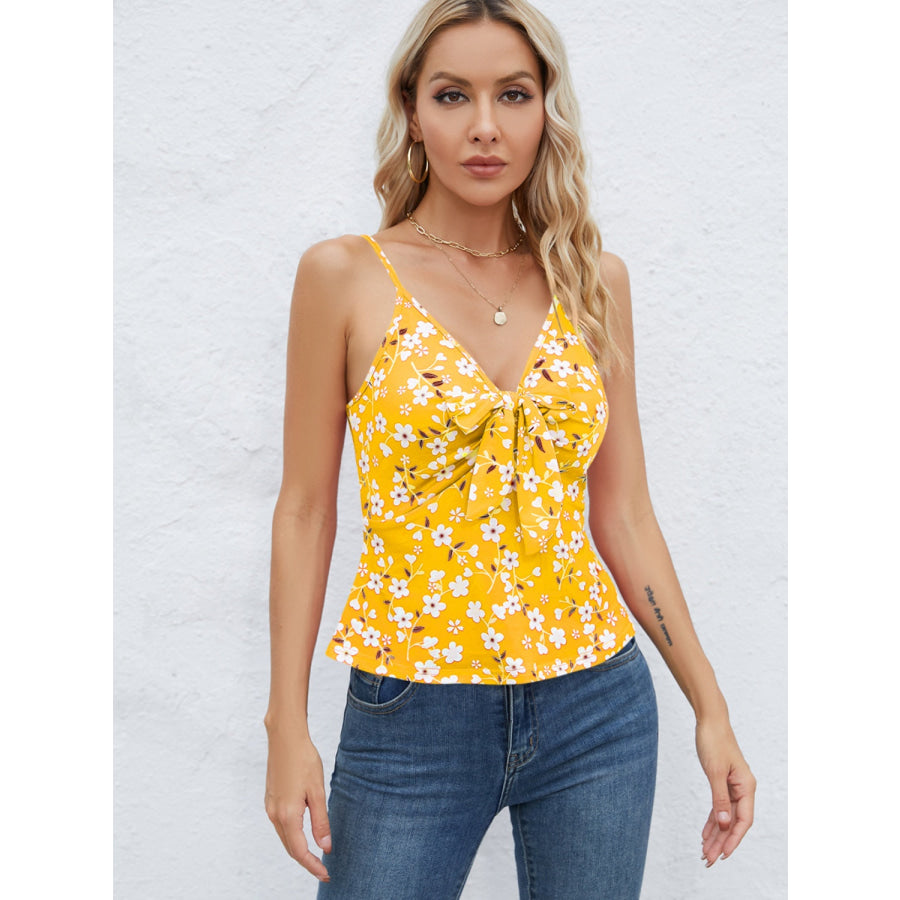 Tied Floral V - Neck Cami Canary Yellow / S Apparel and Accessories