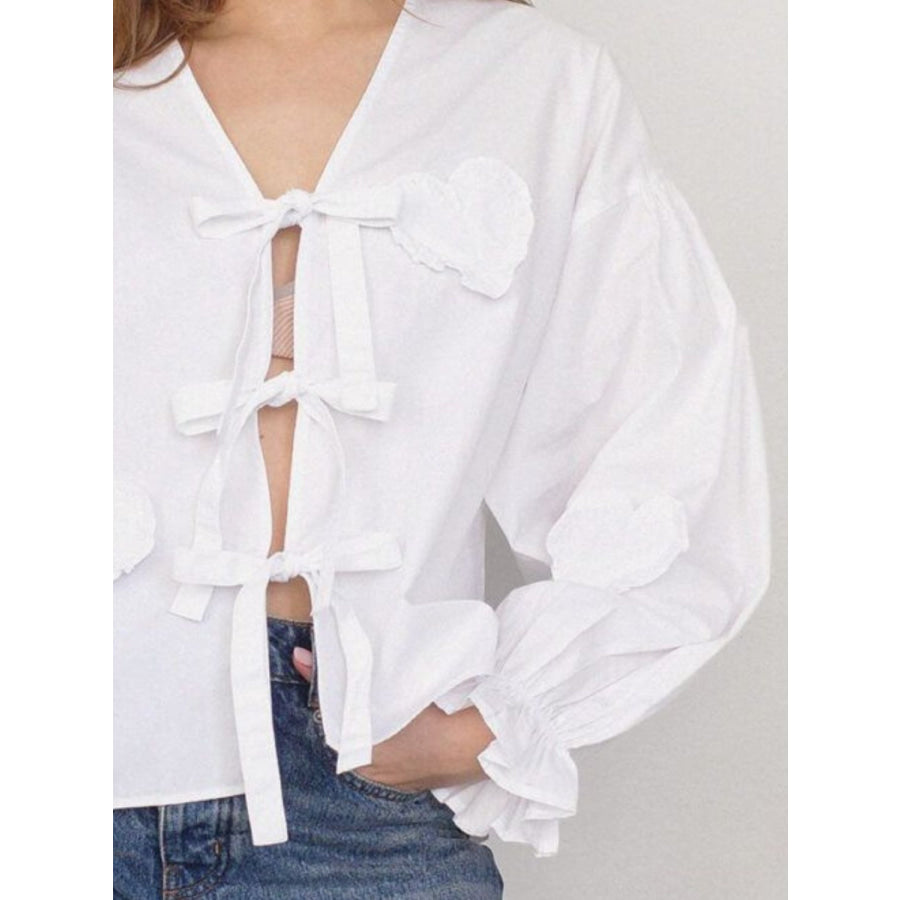 Tied Flounce Sleeve Blouse Apparel and Accessories