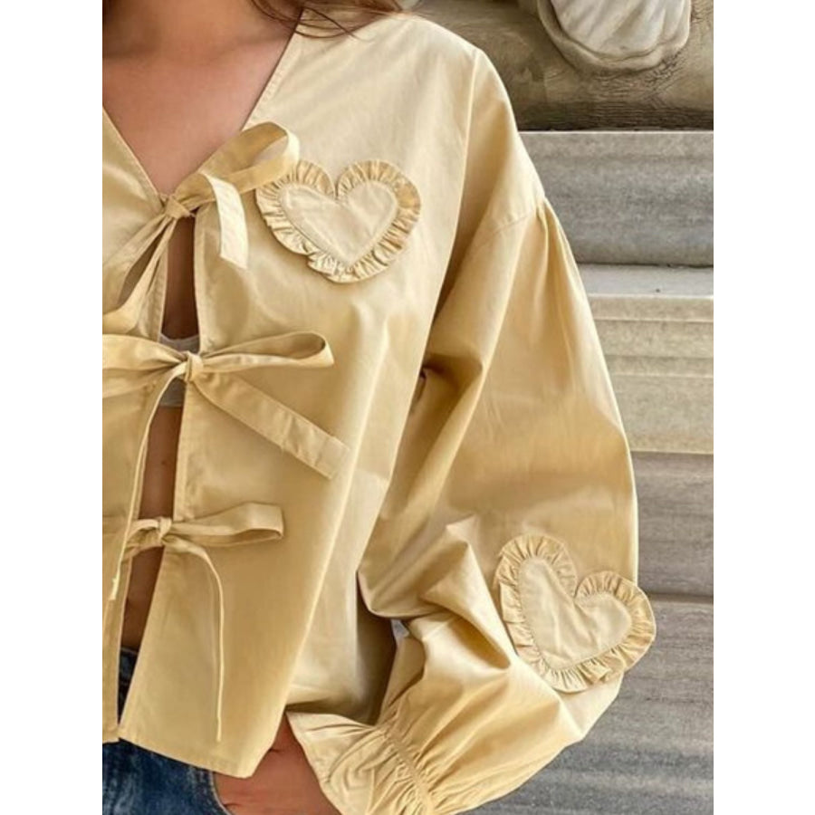 Tied Flounce Sleeve Blouse Apparel and Accessories