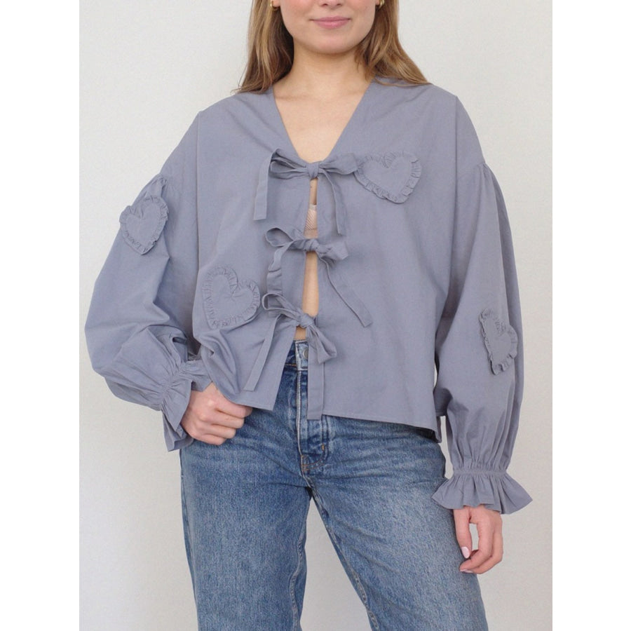 Tied Flounce Sleeve Blouse Lavender / S Apparel and Accessories