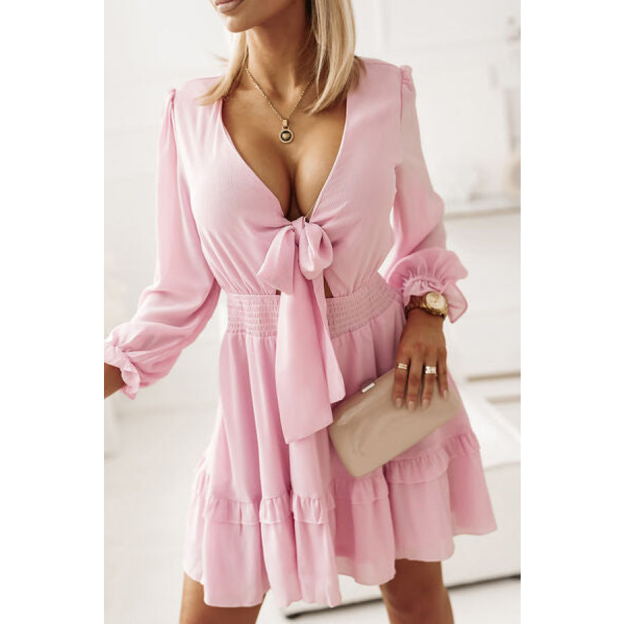 Tied Flounce Sleeve Mini Dress Blush Pink / S Apparel and Accessories