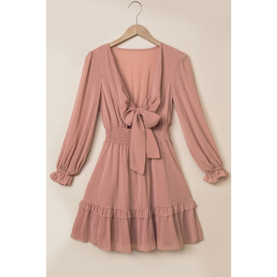 Tied Flounce Sleeve Mini Dress Light Mauve / S Apparel and Accessories