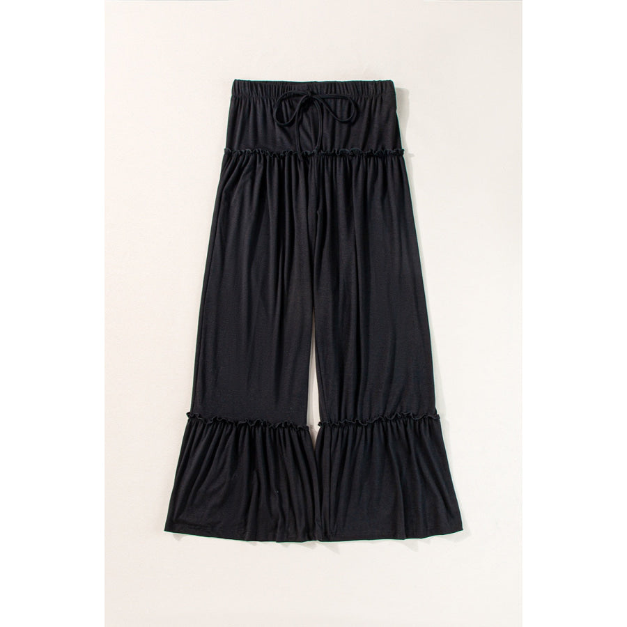 Tied Frill Ruched Bootcut Pants Black / S Apparel and Accessories