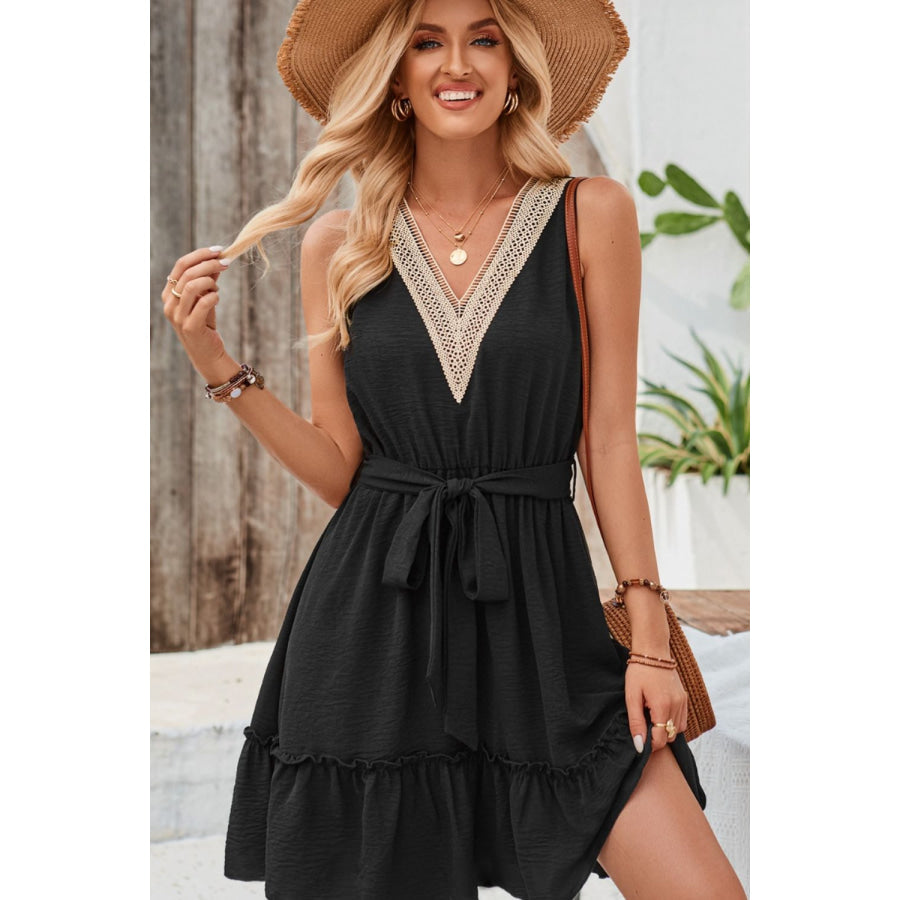 Tied Frill Sleeveless Mini Dress Apparel and Accessories