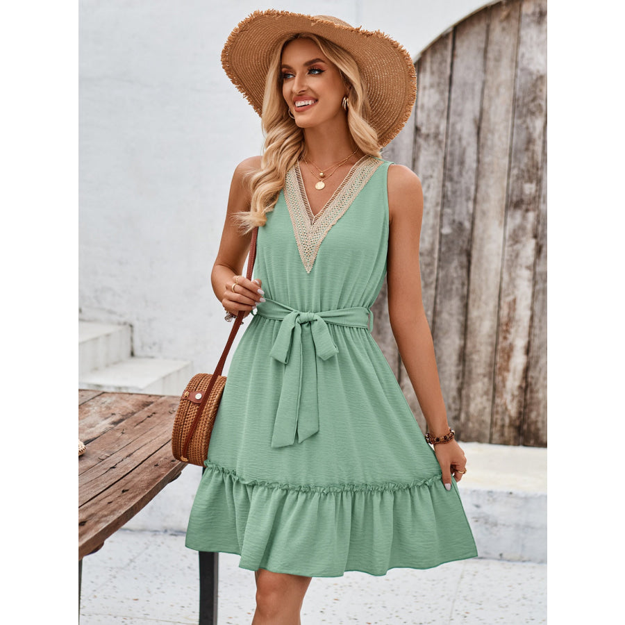 Tied Frill Sleeveless Mini Dress Apparel and Accessories