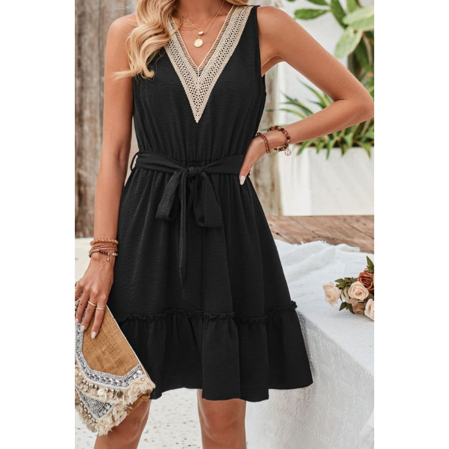 Tied Frill Sleeveless Mini Dress Apparel and Accessories