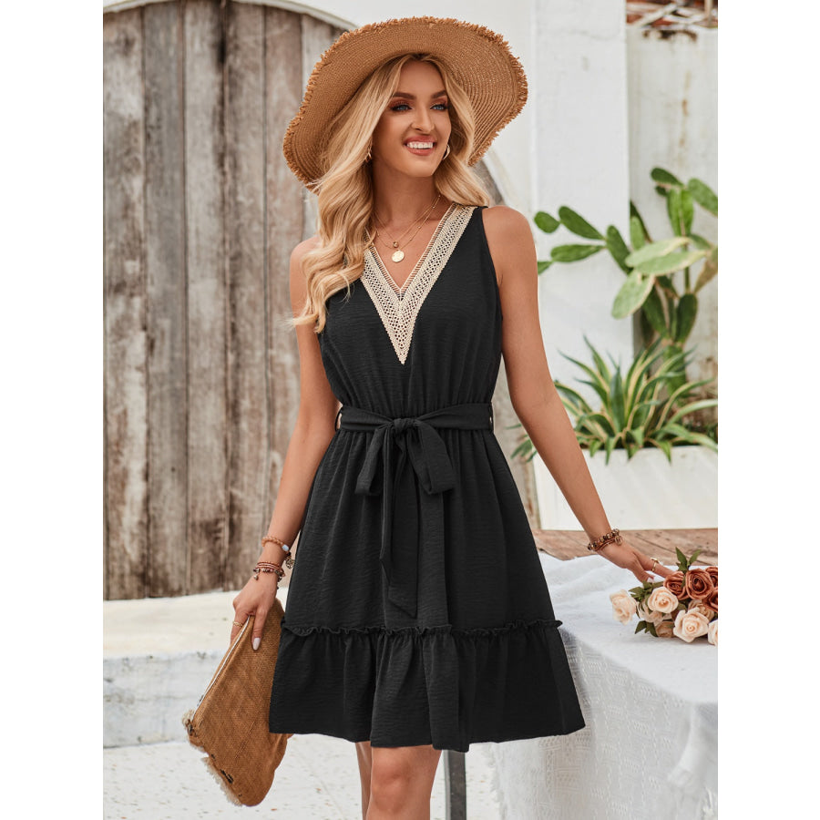 Tied Frill Sleeveless Mini Dress Apparel and Accessories