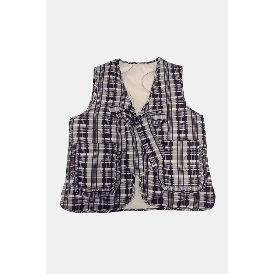 Tied Frill Vest Coat with Pockets Apparel and Accessories