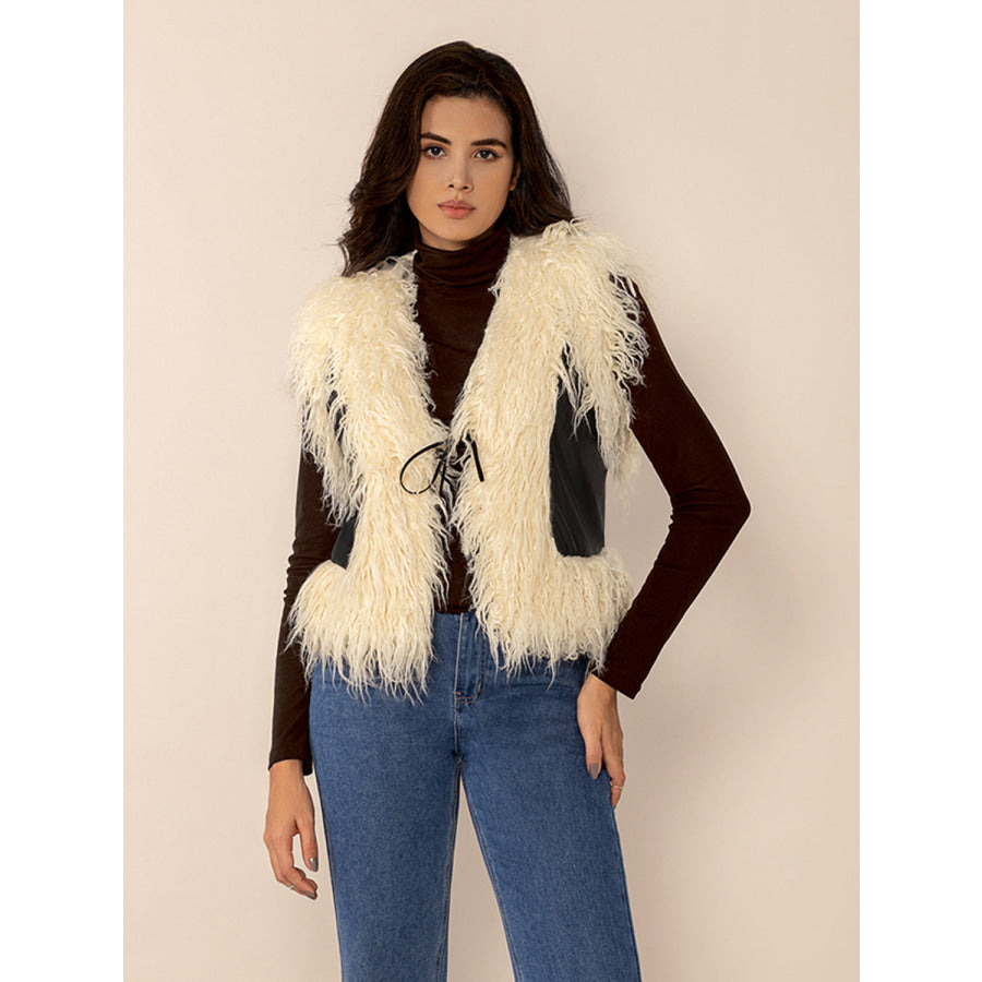 Tied Fringe Contrast Vest Apparel and Accessories