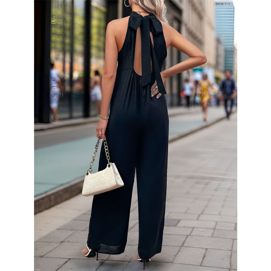 Tied Grecian Wide Leg Jumpsuit Black / S Apparel and Accessories