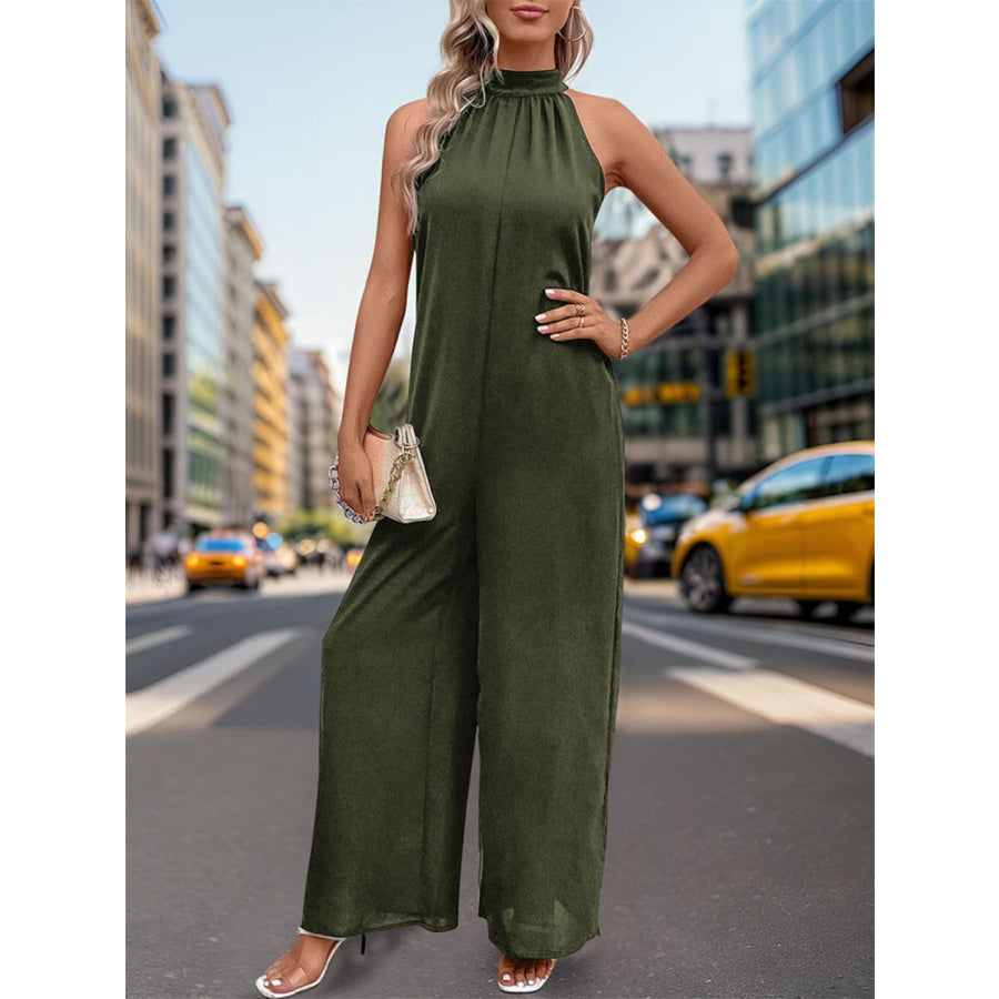 Tied Grecian Wide Leg Jumpsuit Dark Green / S Apparel and Accessories