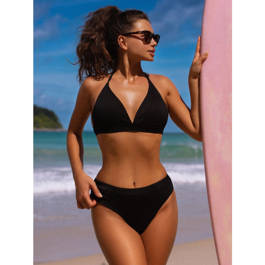 Tied Halter Neck Bikini Set Black / S Apparel and Accessories