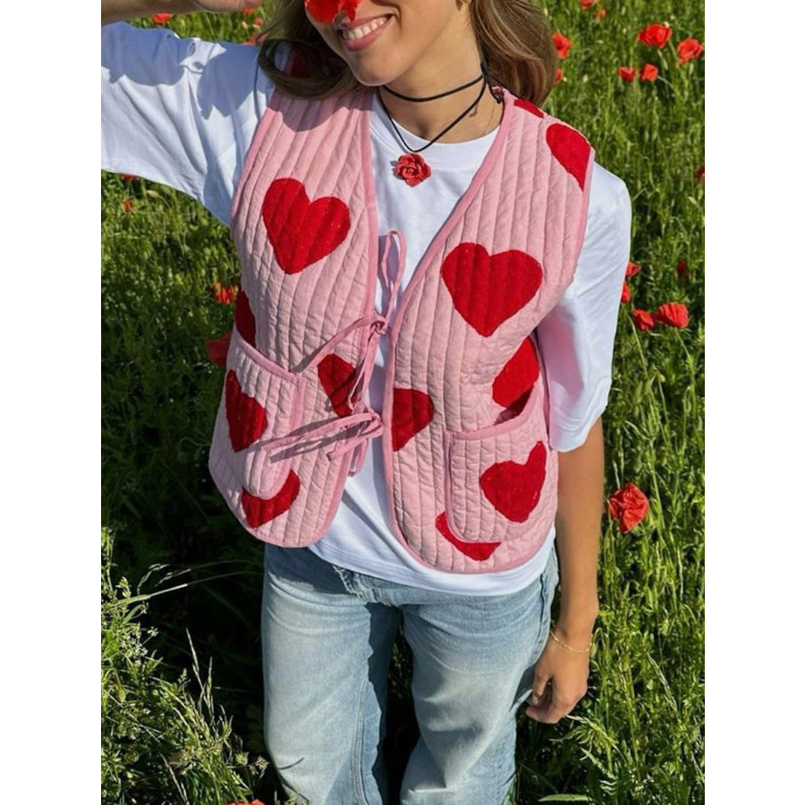 Tied Heart Vest with Pockets Blush Pink / S Apparel and Accessories