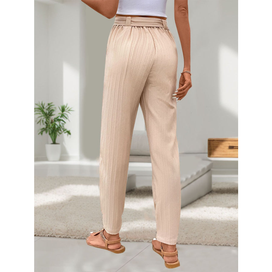 Tied High Waist Pants Tan / S Apparel and Accessories