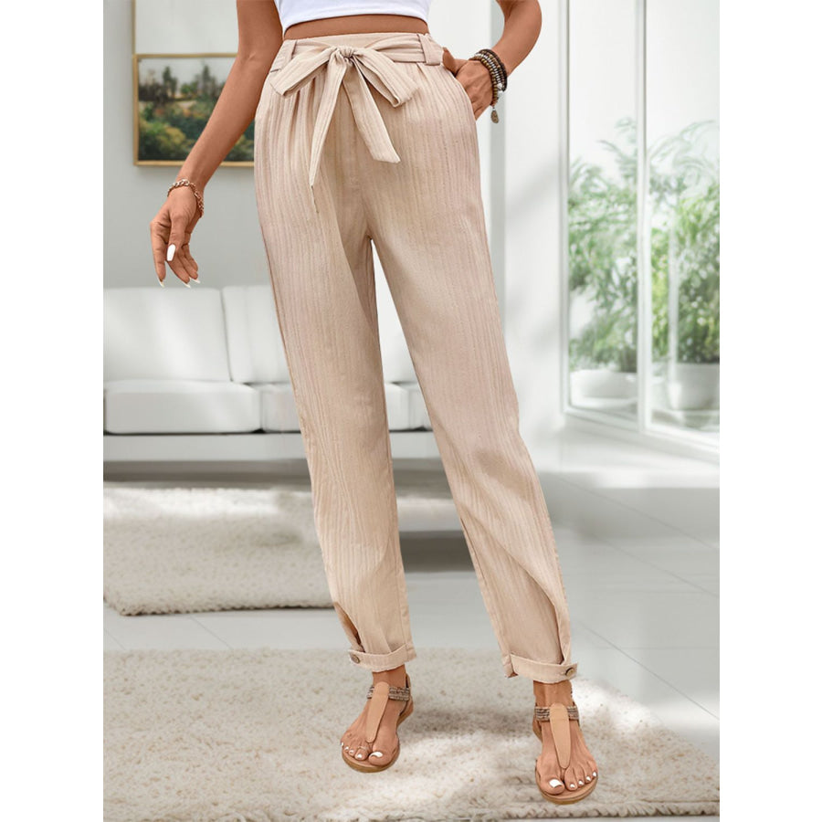 Tied High Waist Pants Apparel and Accessories