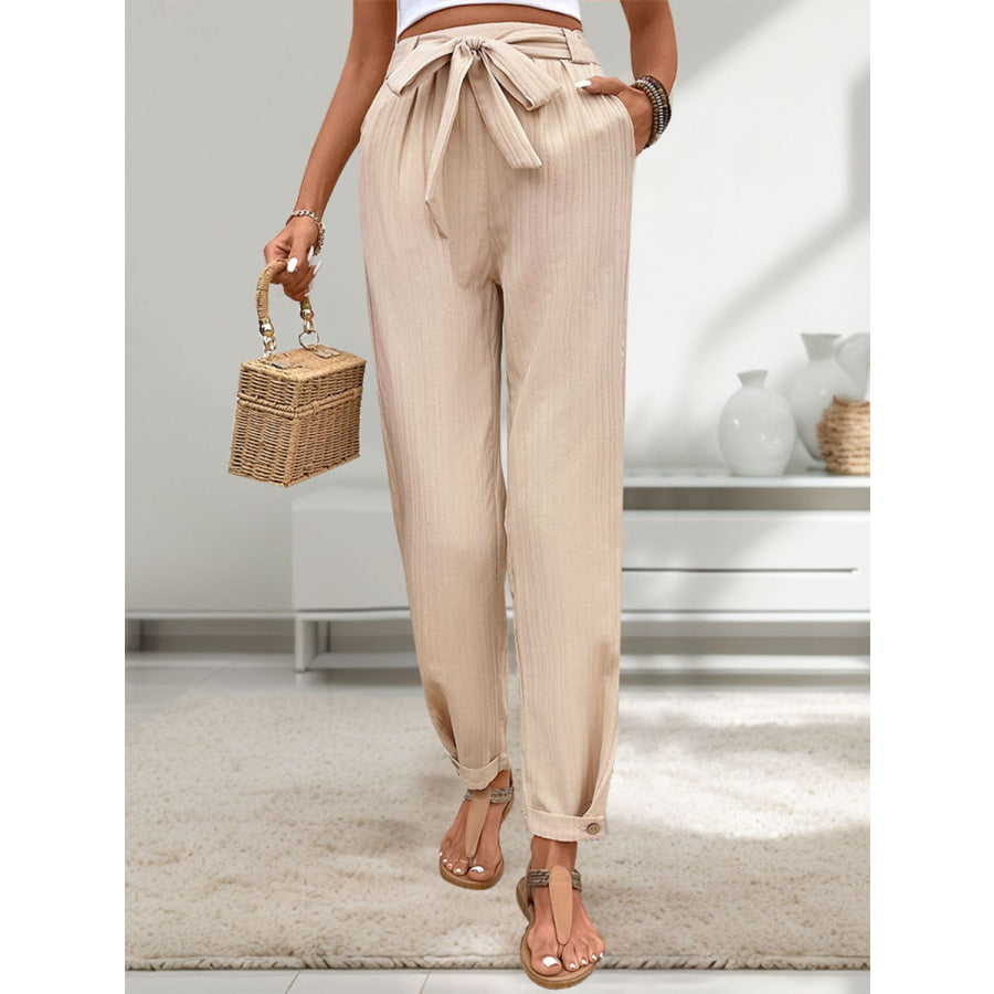 Tied High Waist Pants Apparel and Accessories