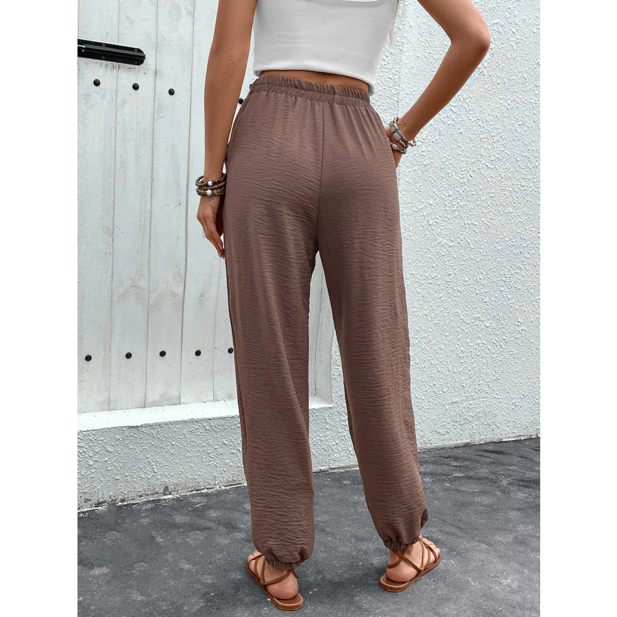 Tied High Waist Pants with Pockets Apparel and Accessories