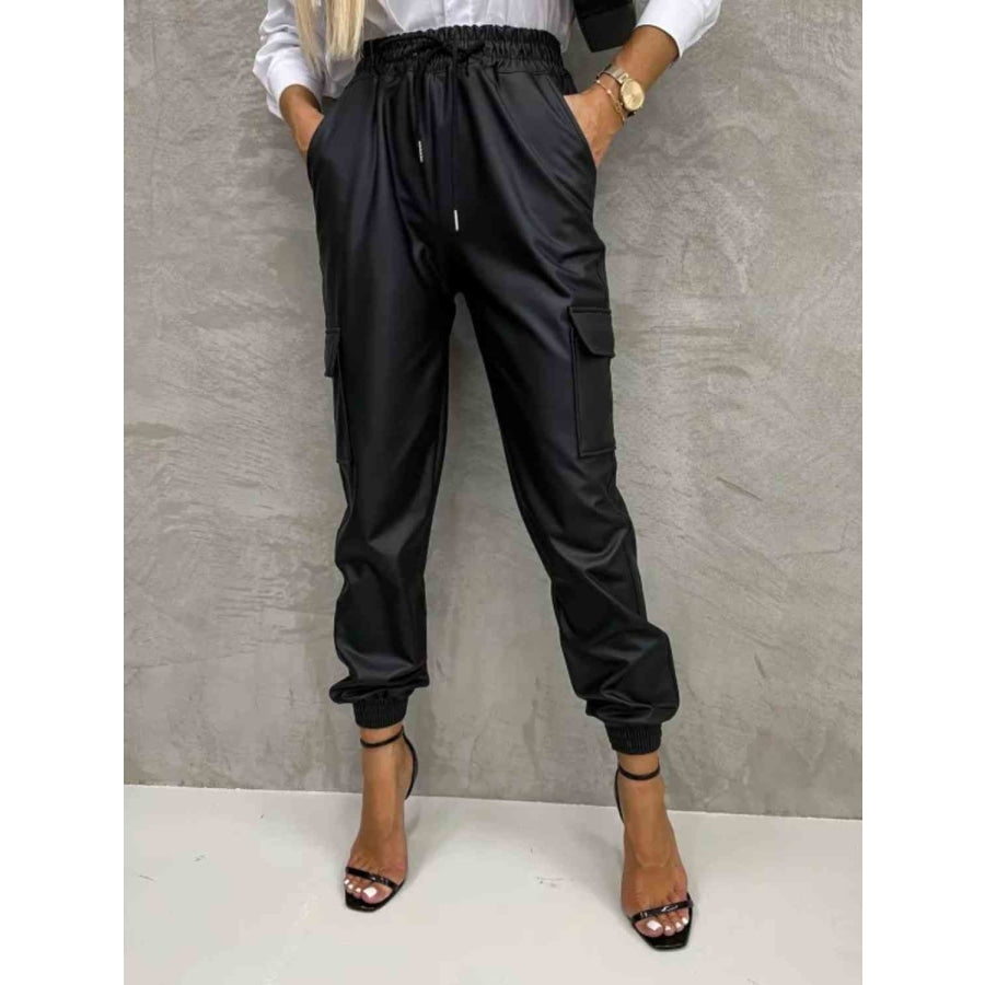 Tied High Waist Pants with Pockets Black / S Clothing