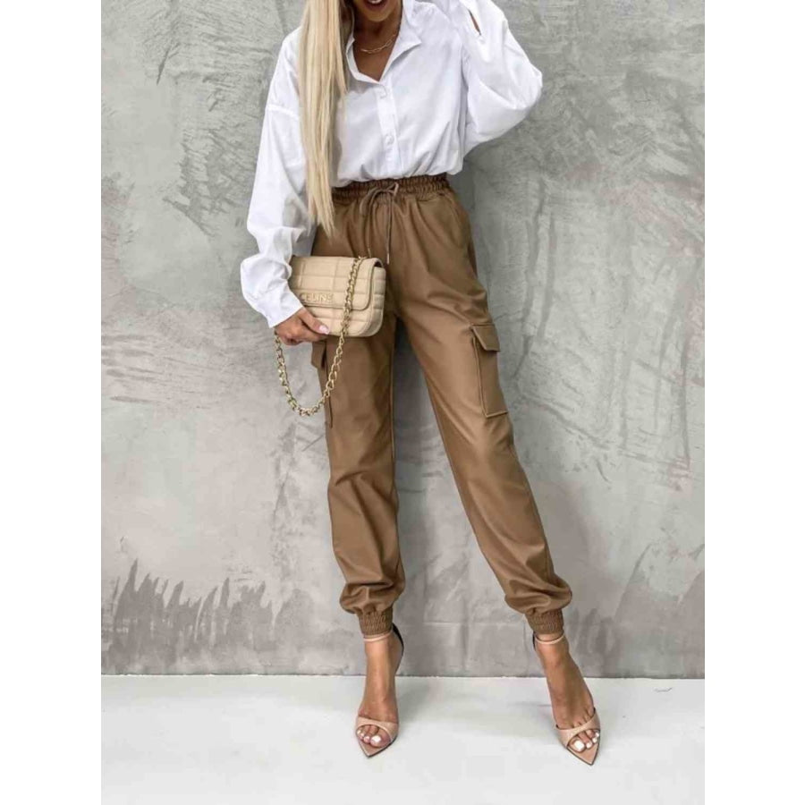 Tied High Waist Pants with Pockets Clothing