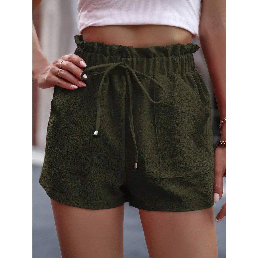 Tied High Waist Shorts with Pockets Apparel and Accessories