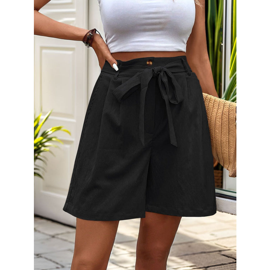 Tied High Waist Shorts with Pockets Apparel and Accessories