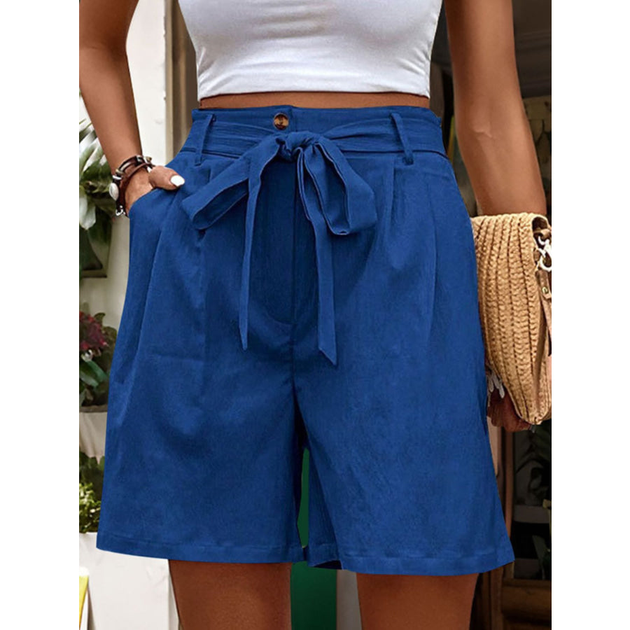 Tied High Waist Shorts with Pockets Apparel and Accessories