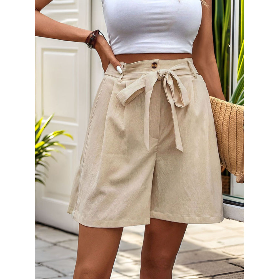 Tied High Waist Shorts with Pockets Apparel and Accessories