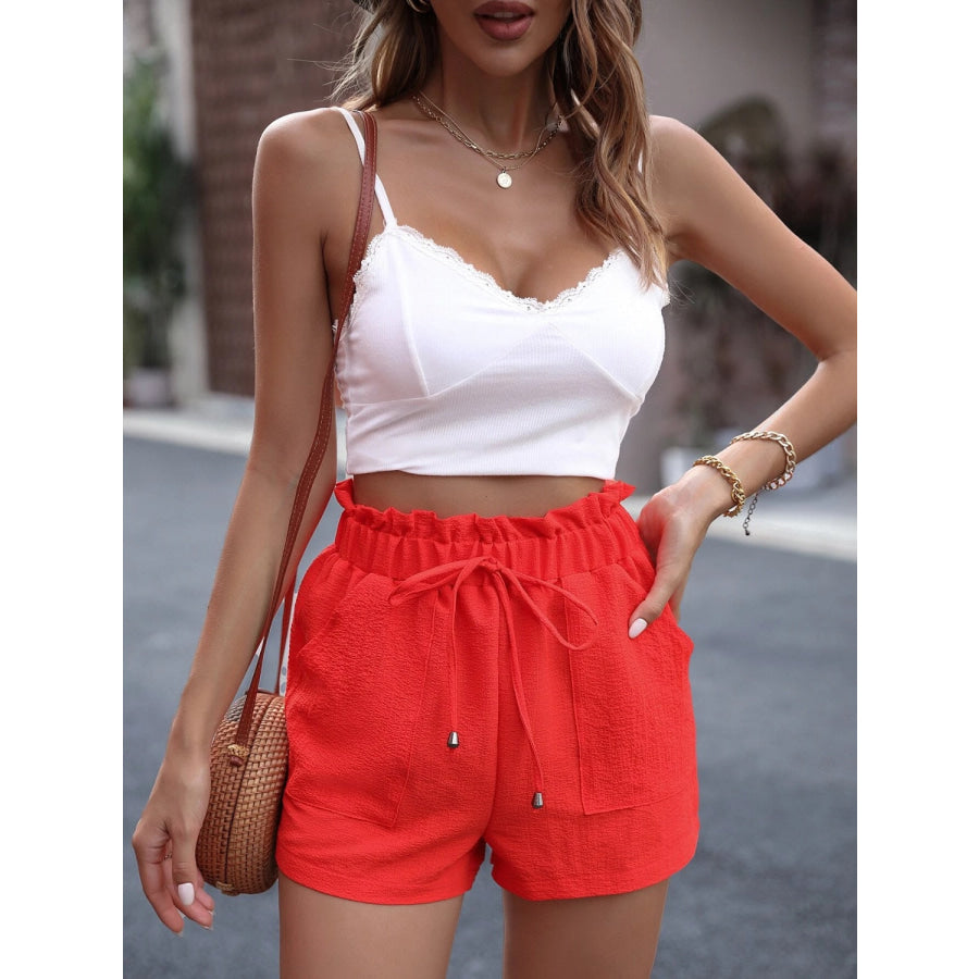 Tied High Waist Shorts with Pockets Apparel and Accessories