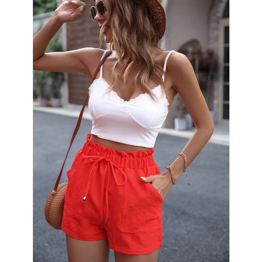 Tied High Waist Shorts with Pockets Apparel and Accessories