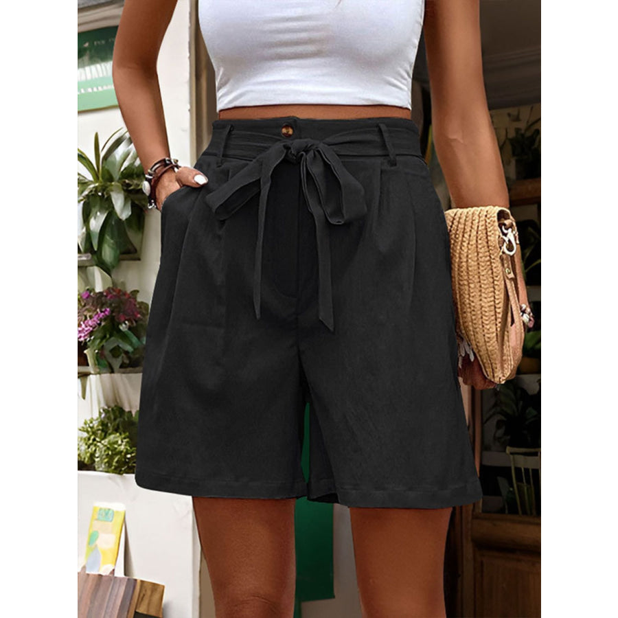 Tied High Waist Shorts with Pockets Apparel and Accessories