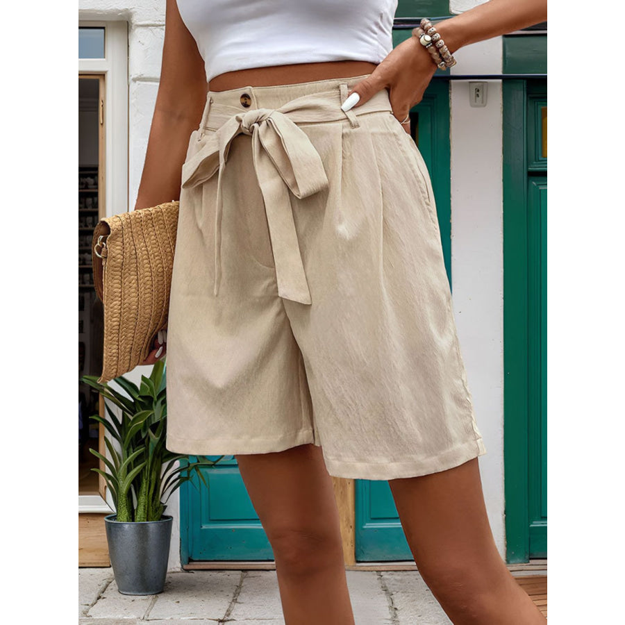 Tied High Waist Shorts with Pockets Apparel and Accessories