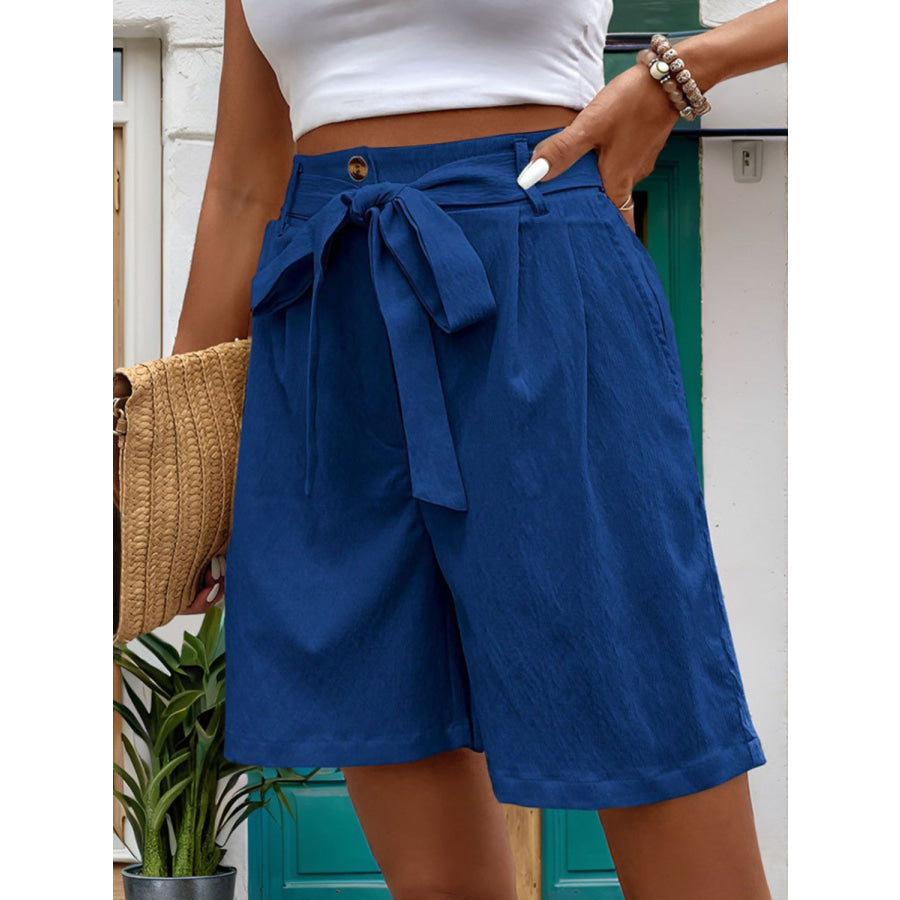 Tied High Waist Shorts with Pockets Apparel and Accessories