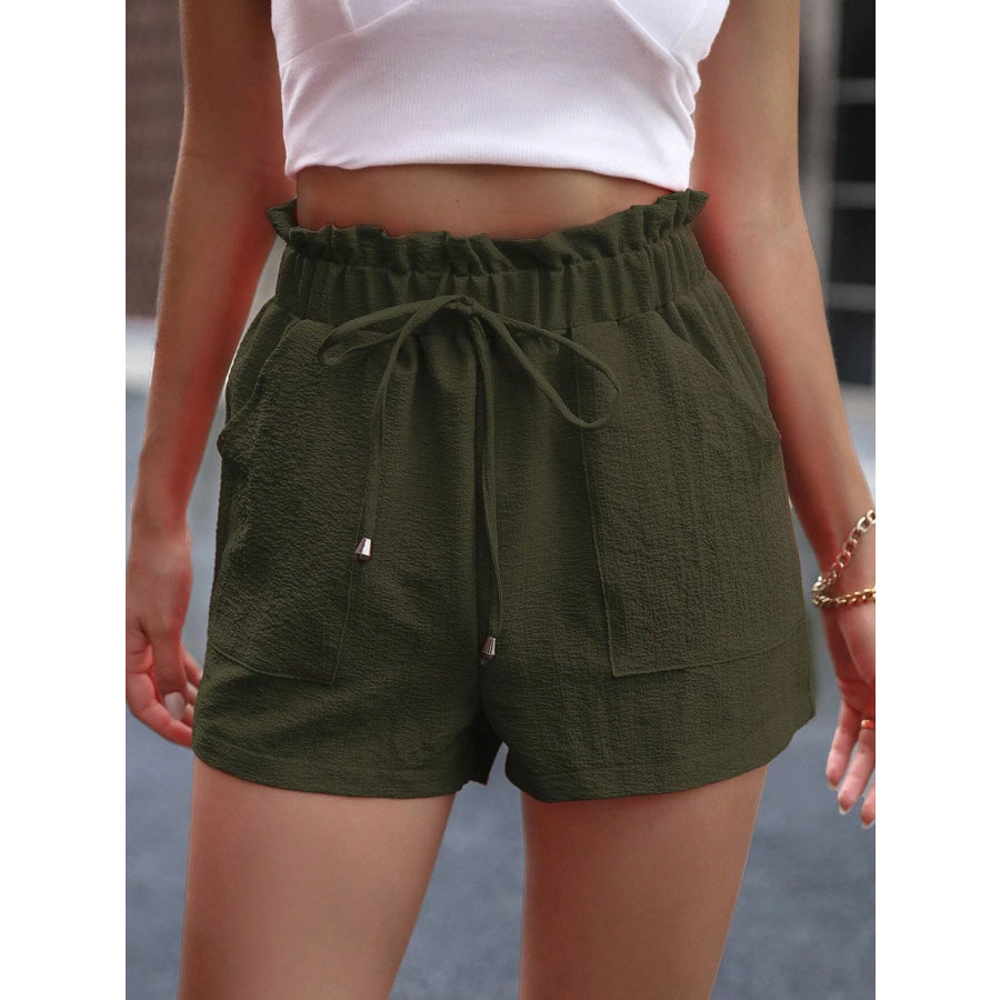 Tied High Waist Shorts with Pockets Apparel and Accessories